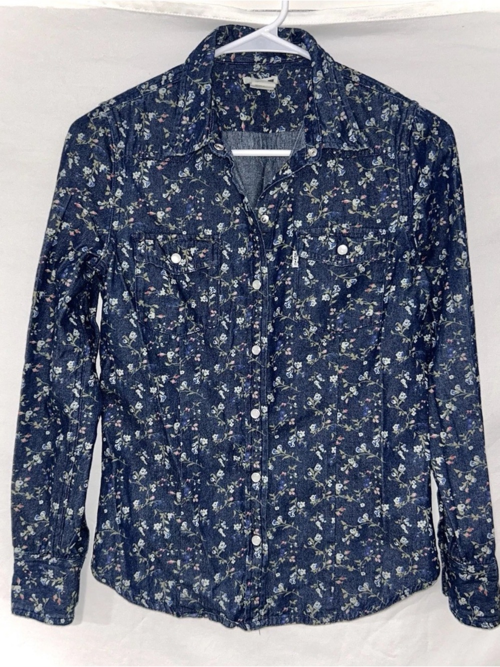 Levi’s Floral Denim Country Cottage Western Pearl Snap Button-Up Shirt XS